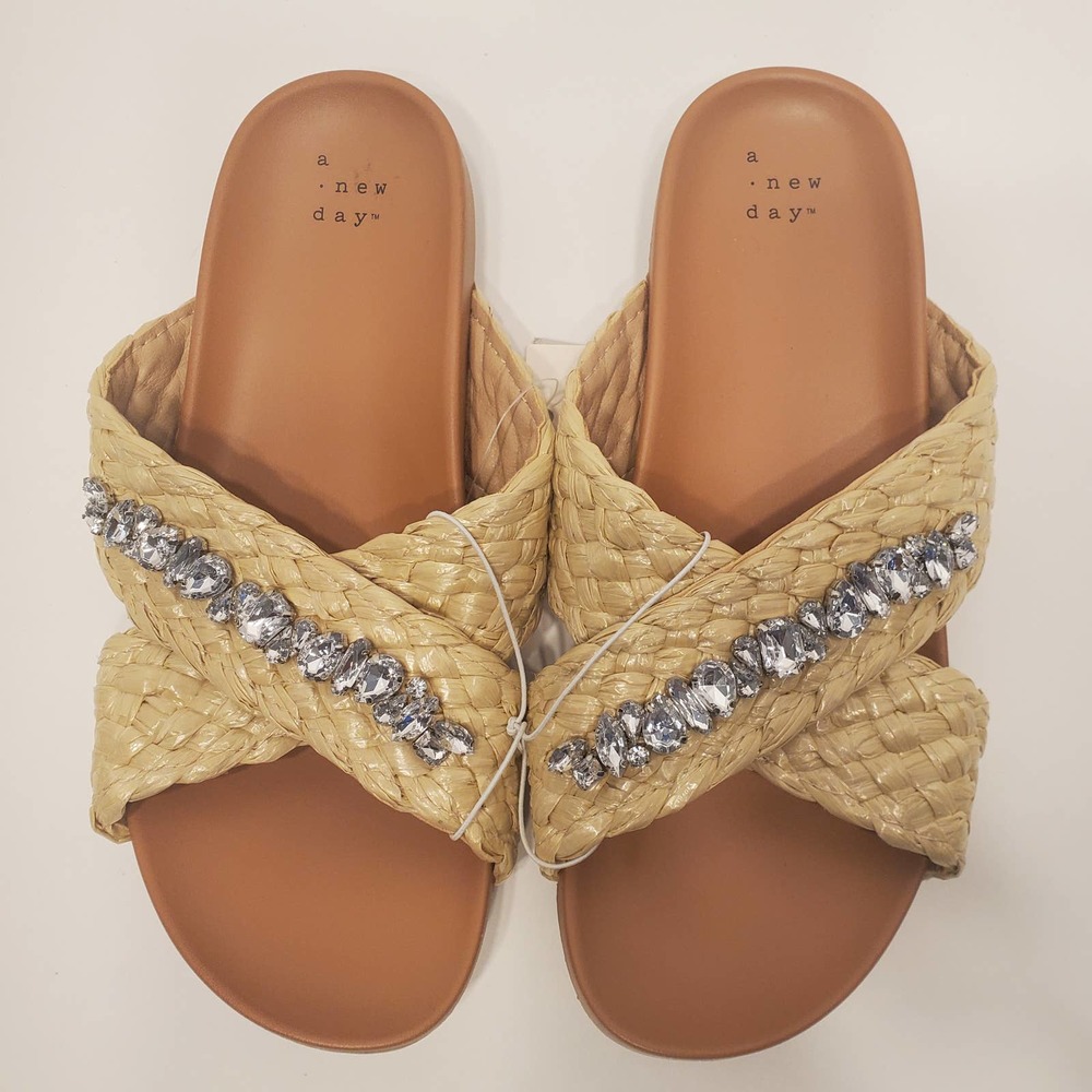 Women's Phylis Raffia Slide In Almond - A New Day, Size 8
